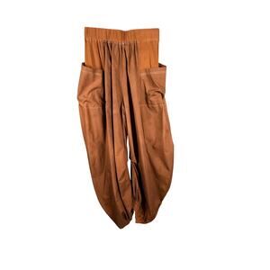 Free People Beach Brown Adjustable Drawstring Ruched Harem Cargo Pants OB1616132